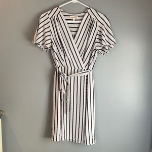 Striped dress with front tie belt detail